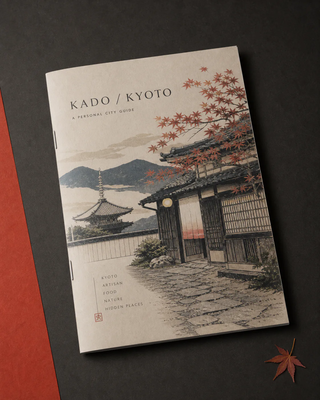 Kyoto guide in a contemporary woodblock-inspired style