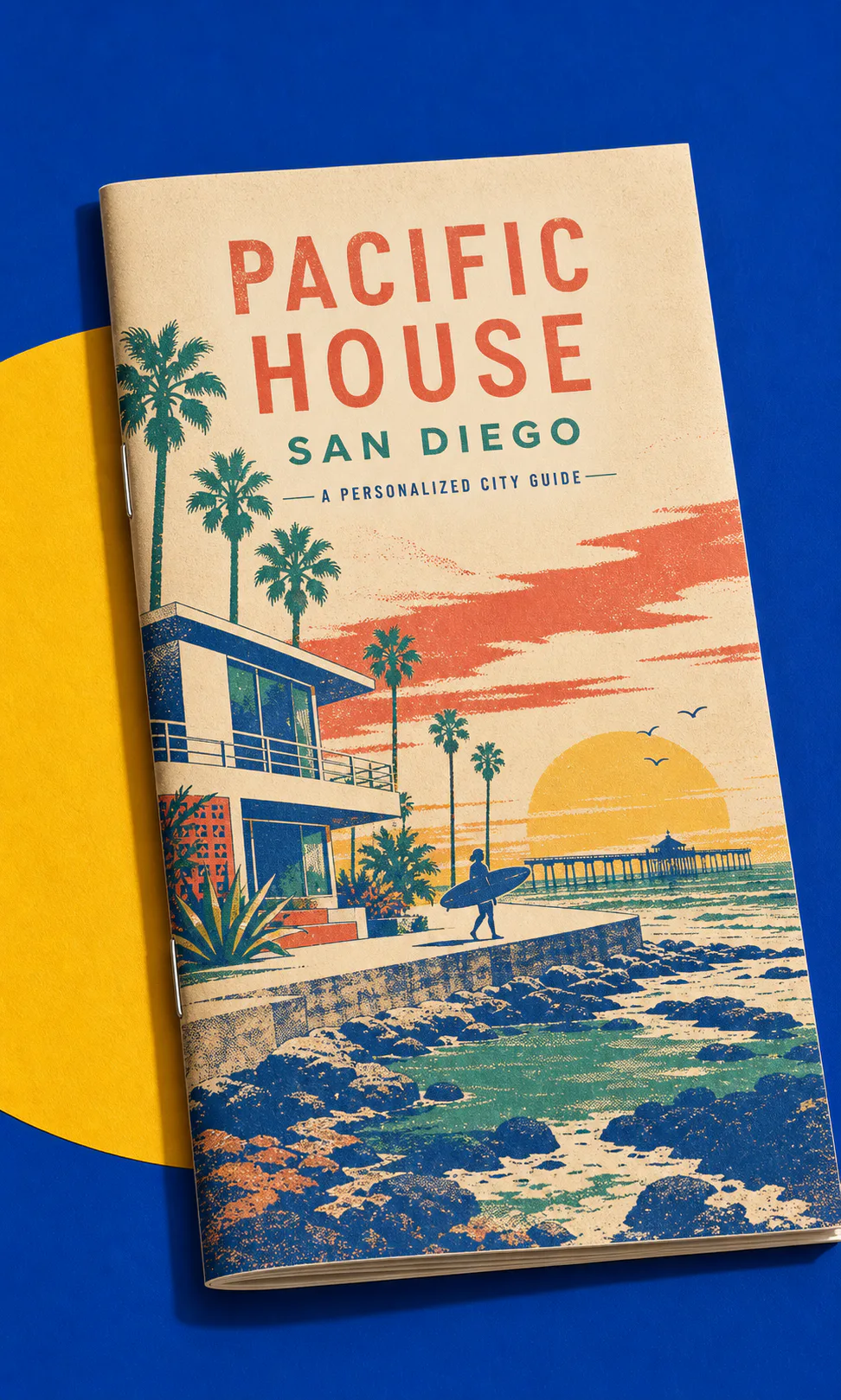 San Diego guide in a sun-faded screenprint style